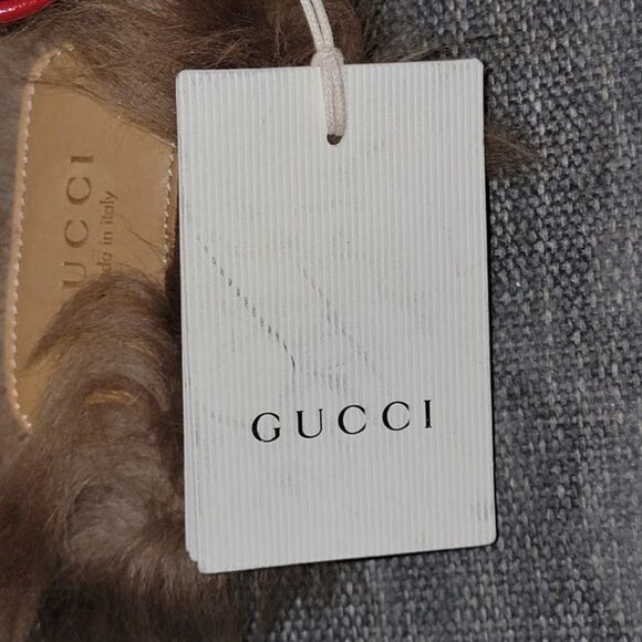 Gucci Women Blue Red & Wool GG Monogram Fur Princetown Mule Slippers 35 - Picture 7 of 16